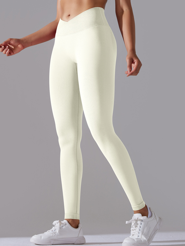 Flexvibe High Waisted Crisscross Waist Yoga Leggings - Seamless Knit Butt Lifting Solid Color