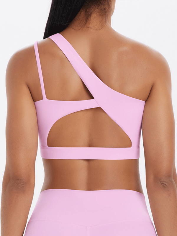 Flexvibe One Shoulder Sports Bra Removable Pads Brushed Nylon High Elastic