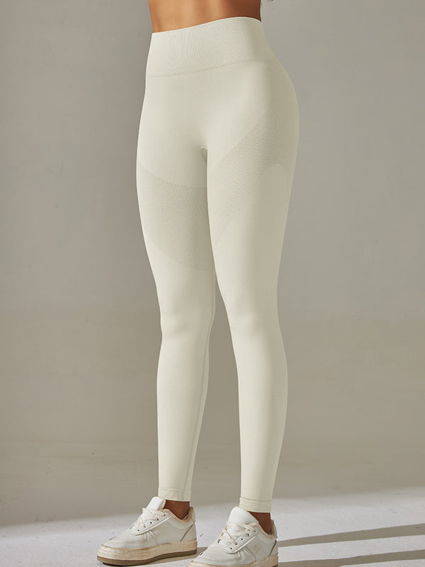 Flexvibe High Waisted Seamless Yoga Leggings - Jacquard Slim Fit Tummy Control Partial Mesh