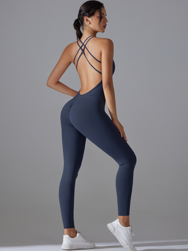 Flexvibe Cross Open Back Seamless Fitness Bodysuit - Stretchy Breathable Moisture-Wicking Wear