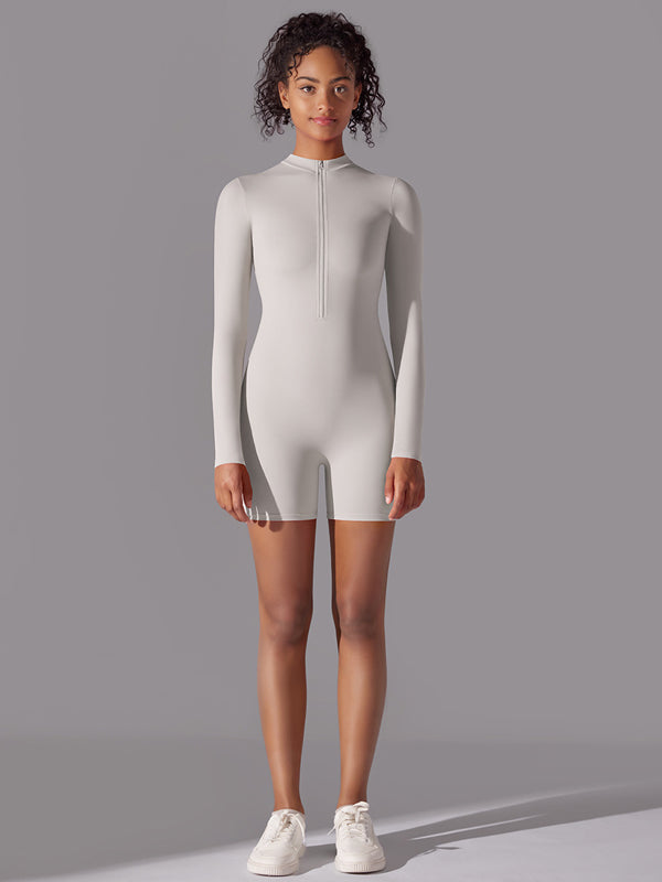 Flexvibe Women’s Yoga Fitness Bodysuit - Zip-Neck Slim-Fit Athletic Sportswear