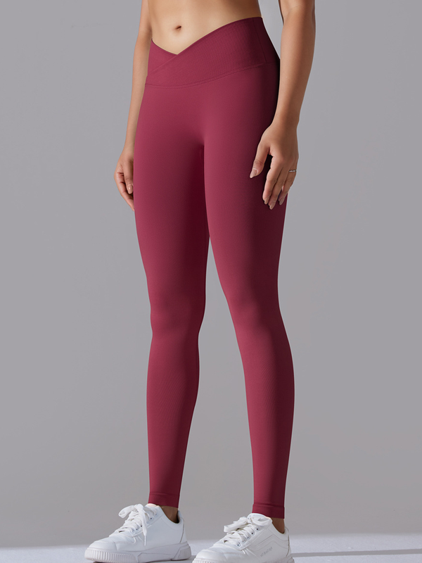Flexvibe High Waisted Crisscross Waist Yoga Leggings - Seamless Knit Butt Lifting Solid Color
