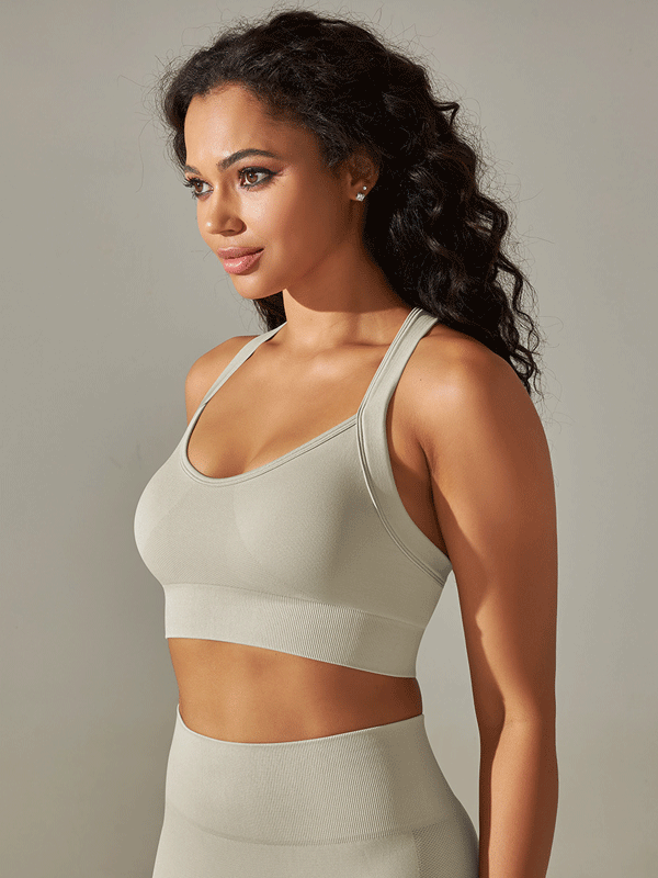 Flexvibe Seamless Knit Sports Bra Crisscross Back High Elastic Removable Pads