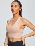 Flexvibe cross back sports bra in Core Color, seamless main product image for yoga, gym, commute, and daily activewear