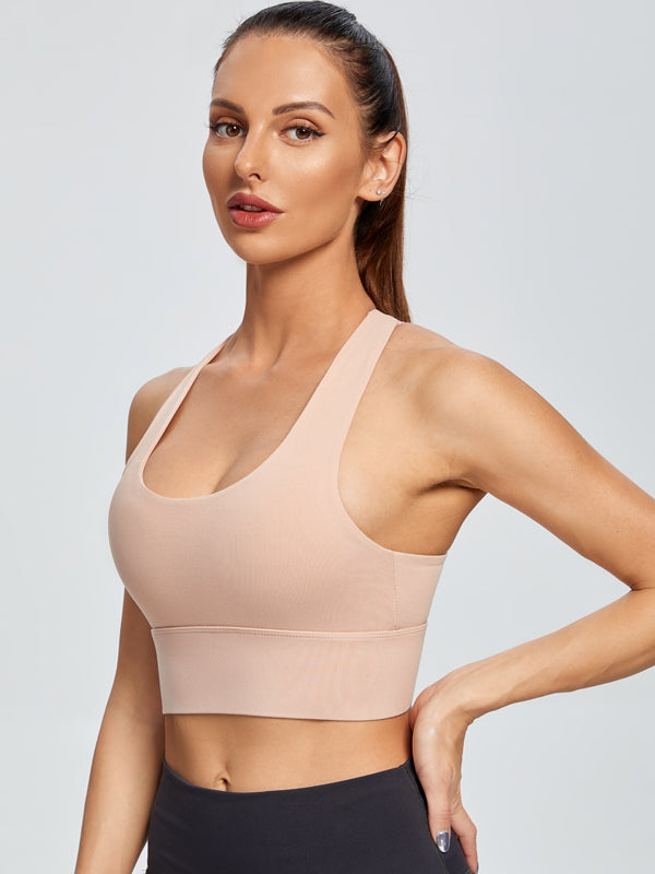 Flexvibe cross back sports bra in Core Color, seamless main product image for yoga, gym, commute, and daily activewear