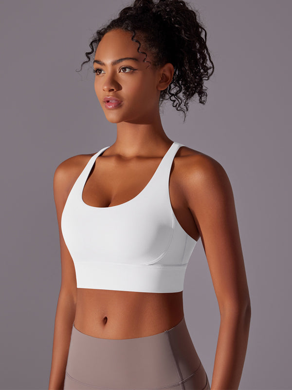 Flexvibe buttery soft sports bra in Core Color, cross back main product image for yoga, gym, commute, and daily