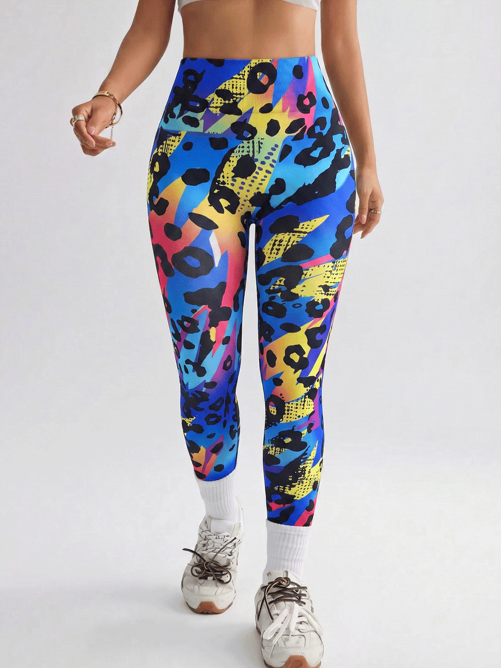 Flexvibe Black Printed Seamless Yoga Leggings, Butt Lifting Stretch Full Length Workout Pants for Women