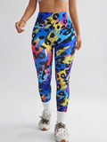 Flexvibe Street Art Blue and Pink Stripe Printed High-Waist Seamless Yoga Leggings Front View