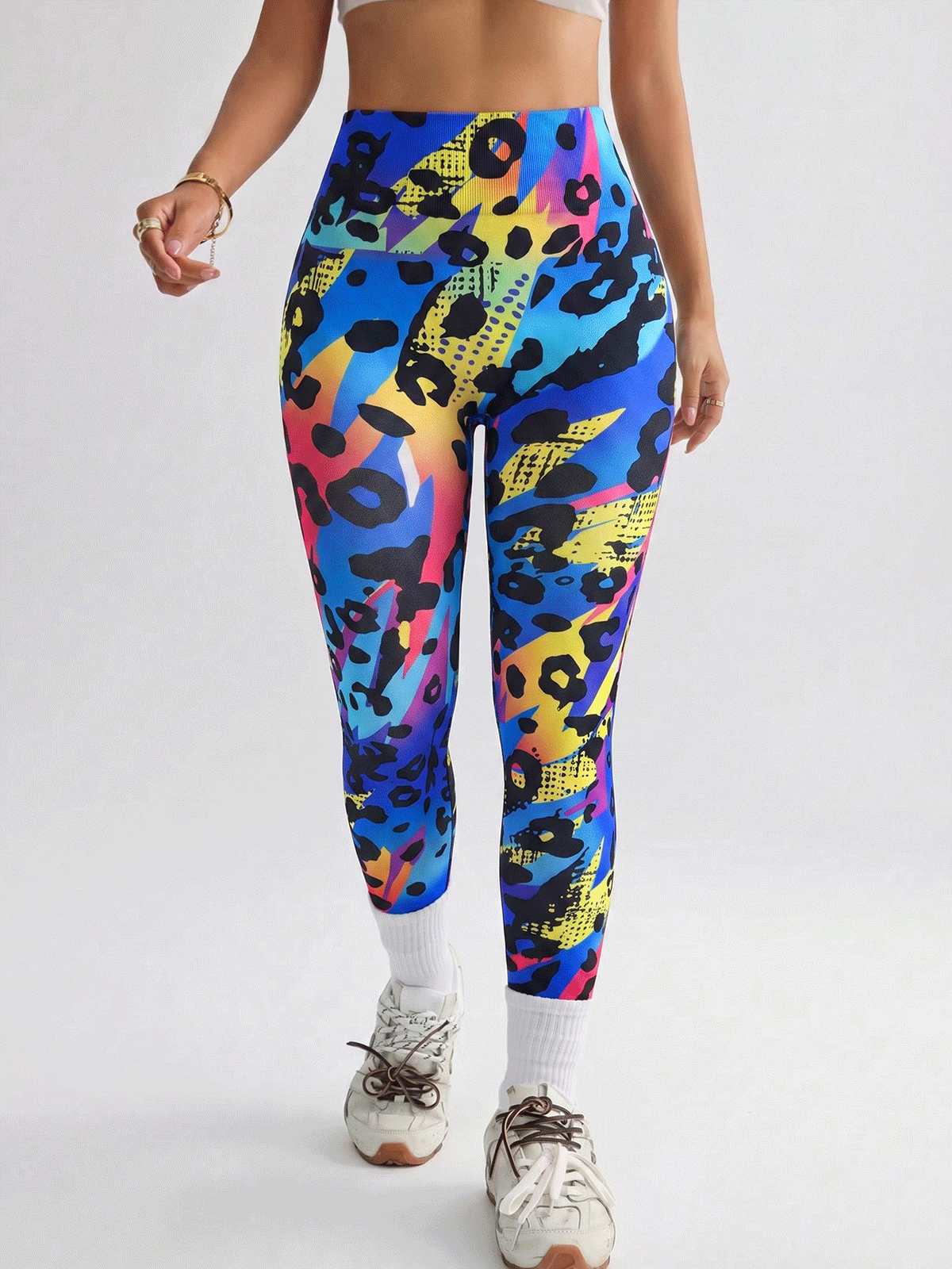 Flexvibe Black Printed Seamless Yoga Leggings, Butt Lifting Stretch Full Length Workout Pants for Women