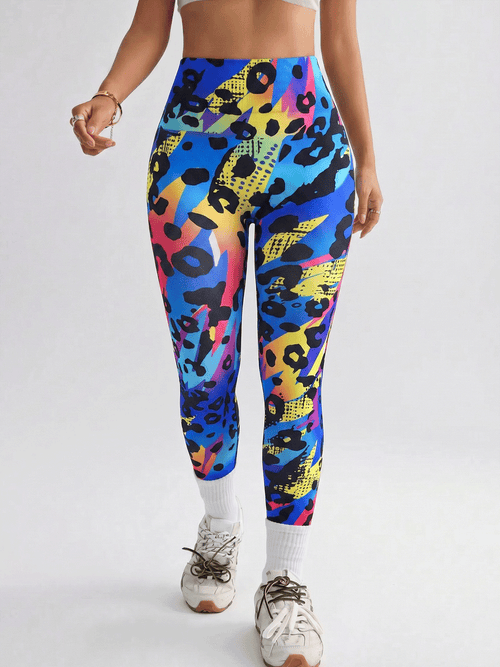 Flexvibe Black Printed Seamless Yoga Leggings, Butt Lifting Stretch Full Length Workout Pants for Women