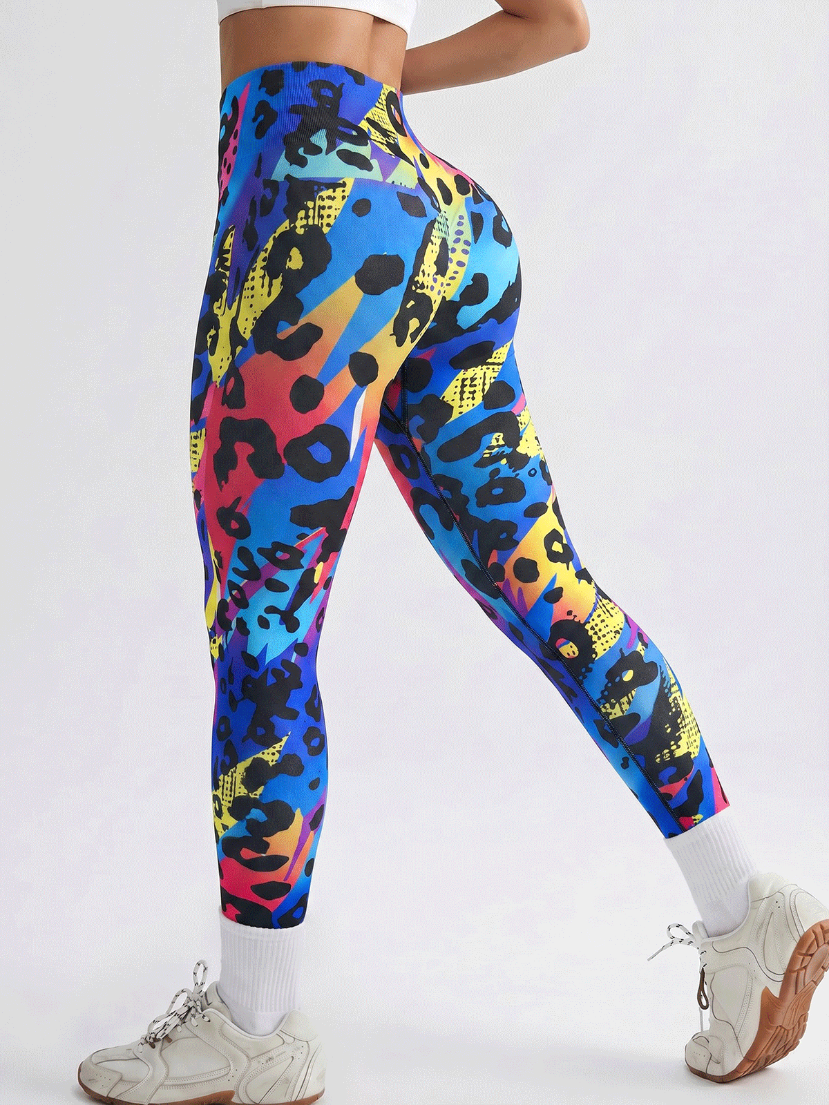 Flexvibe Black Printed Seamless Yoga Leggings, Butt Lifting Stretch Full Length Workout Pants for Women