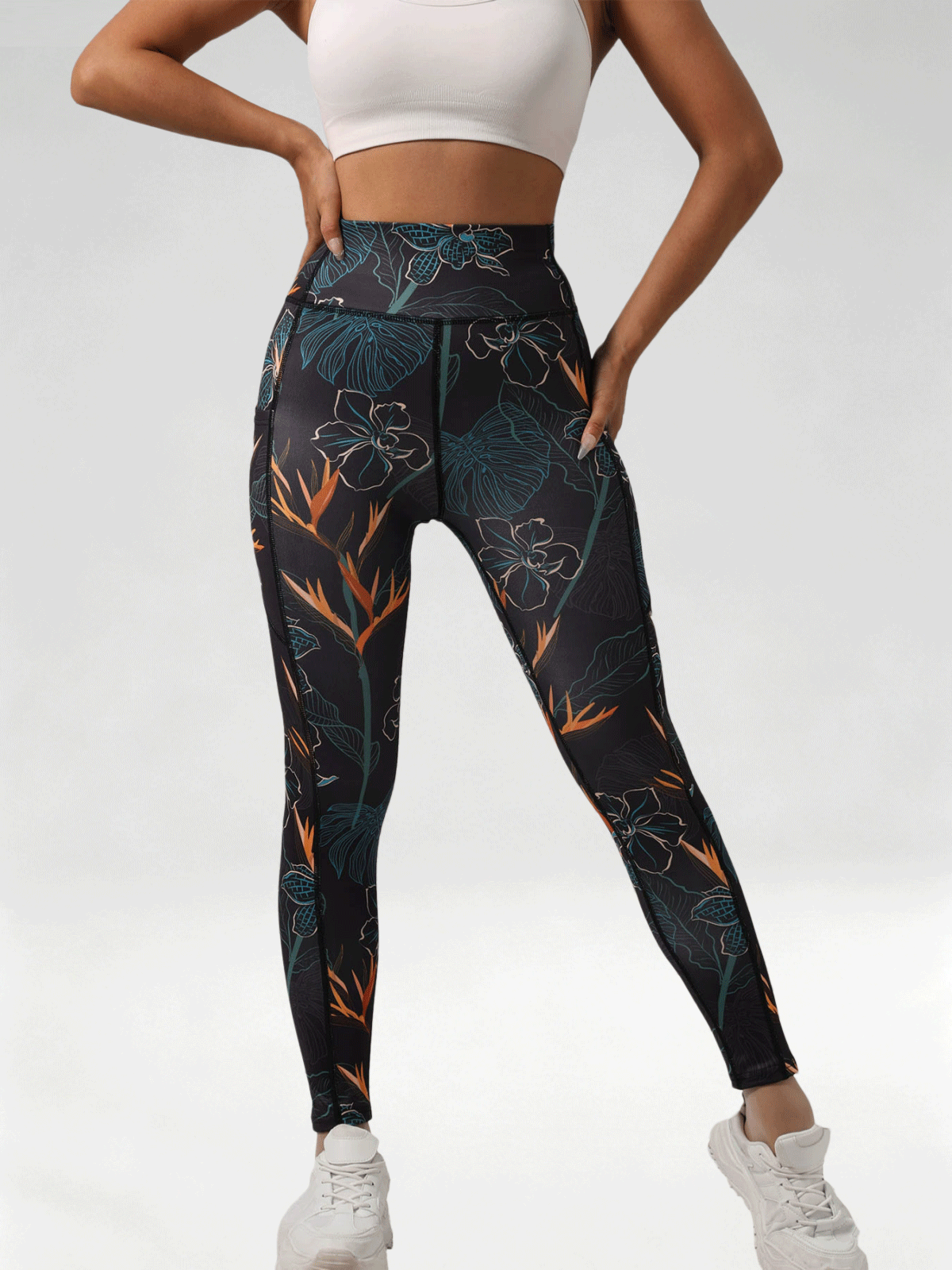 Flexvibe Women High Waist Printed Yoga Pants with Pockets Hip Lifting Casual Outdoor Gym Workout Leggings