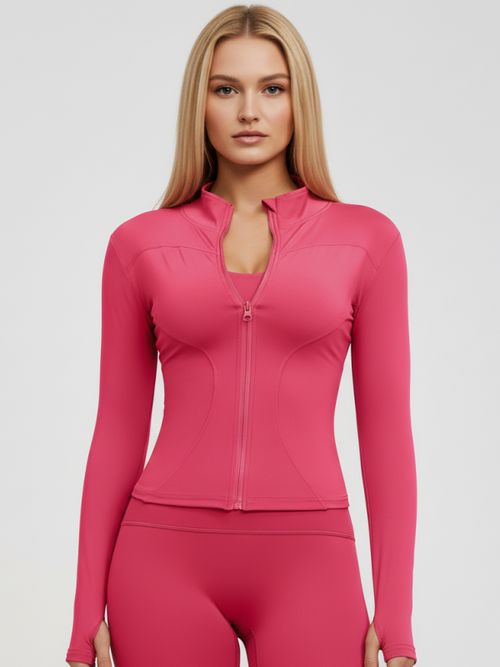 Flexvibe brushed fabric workout jacket in Core Color, 4-way stretch main product image