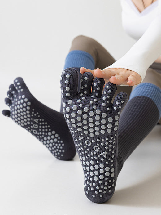 Thin Calf-High Five-Toe Pilates Grip Socks
