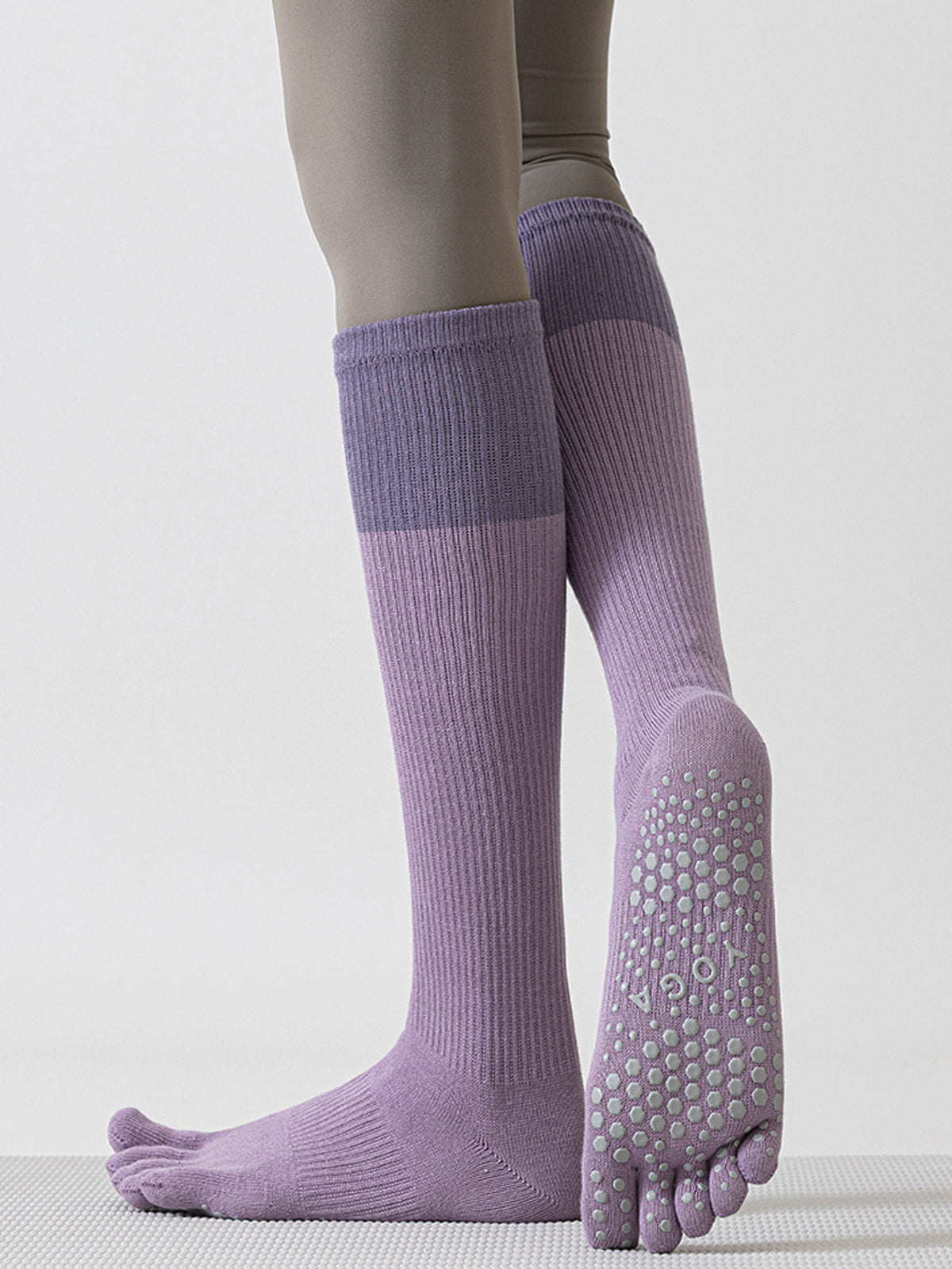 Thin Calf-High Five-Toe Pilates Grip Socks - Flexvibe product image 7