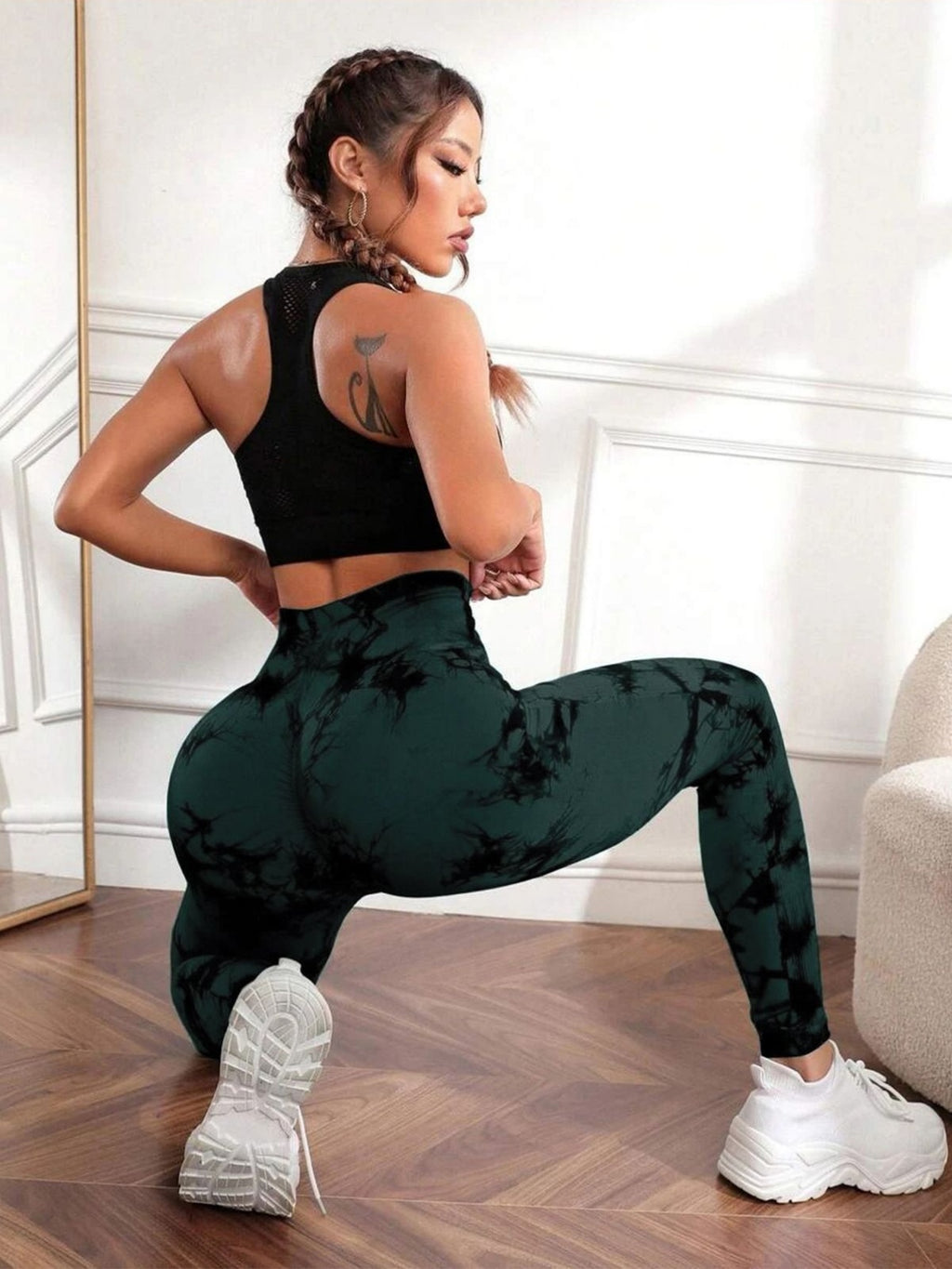 Flexvibe Women High Waist Seamless Tie‑Dye Yoga Leggings Hip Lifting Tummy Control Gym Workout Pants