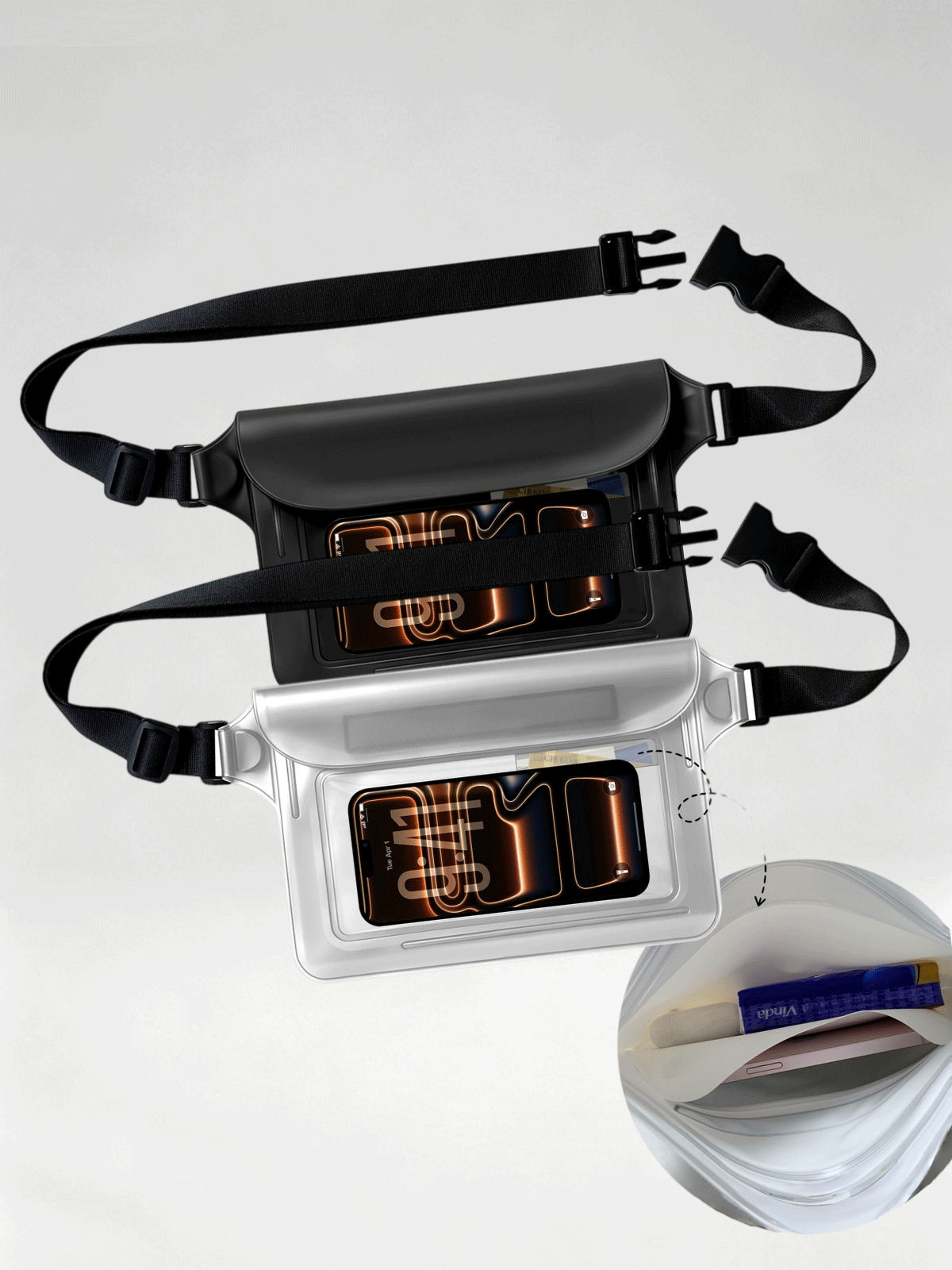 Flexvibe 2 Pack Outdoor Waterproof Waist Bag, Touch Window Phone Dry Pouch for Rafting Canyoning Beach