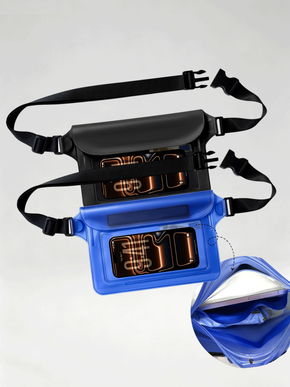 Flexvibe 2 Pack Outdoor Waterproof Waist Bag, Touch Window Phone Dry Pouch for Rafting Canyoning Beach