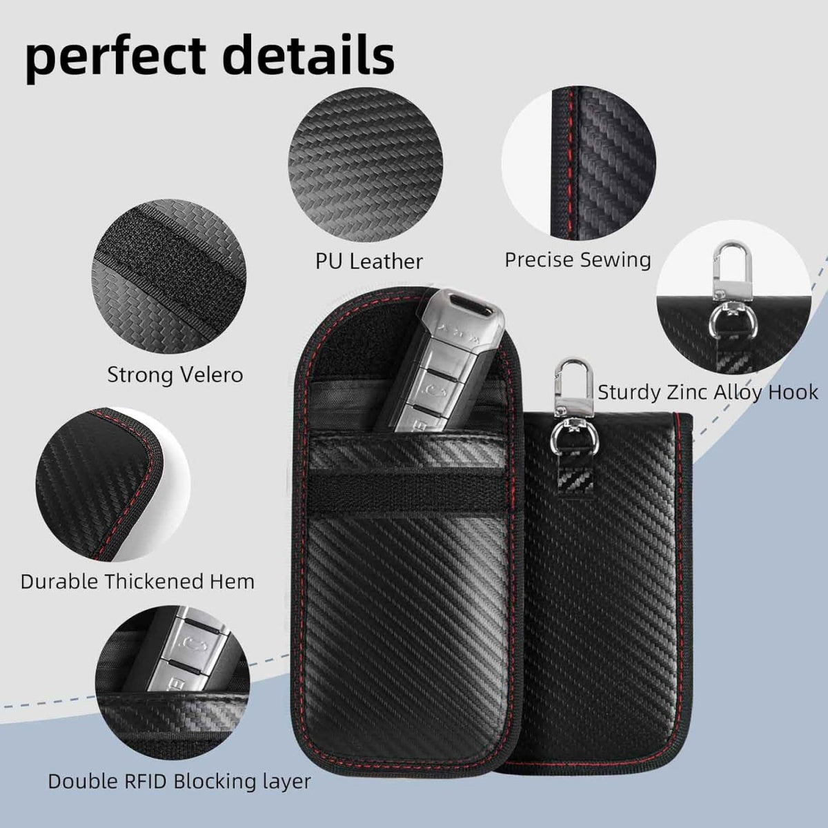 Flexvibe Carbon Fiber Car Key Fob Pouch, RFID Blocking Anti Scan Signal Shielding Key Case