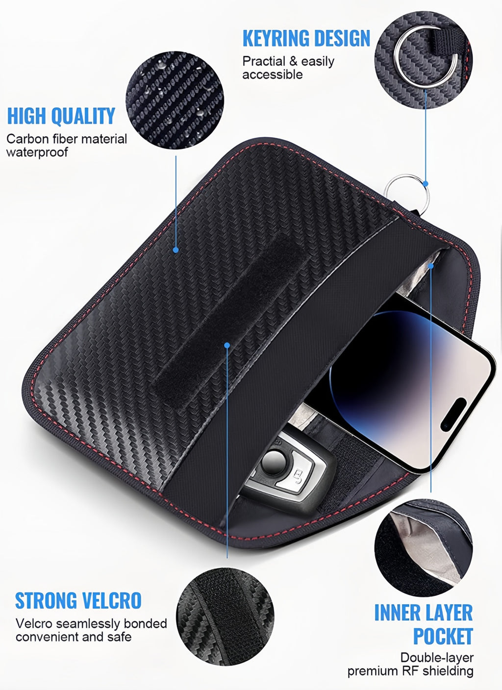 Flexvibe Carbon Fiber Car Key Fob Pouch, RFID Blocking Anti Scan Signal Shielding Key Case