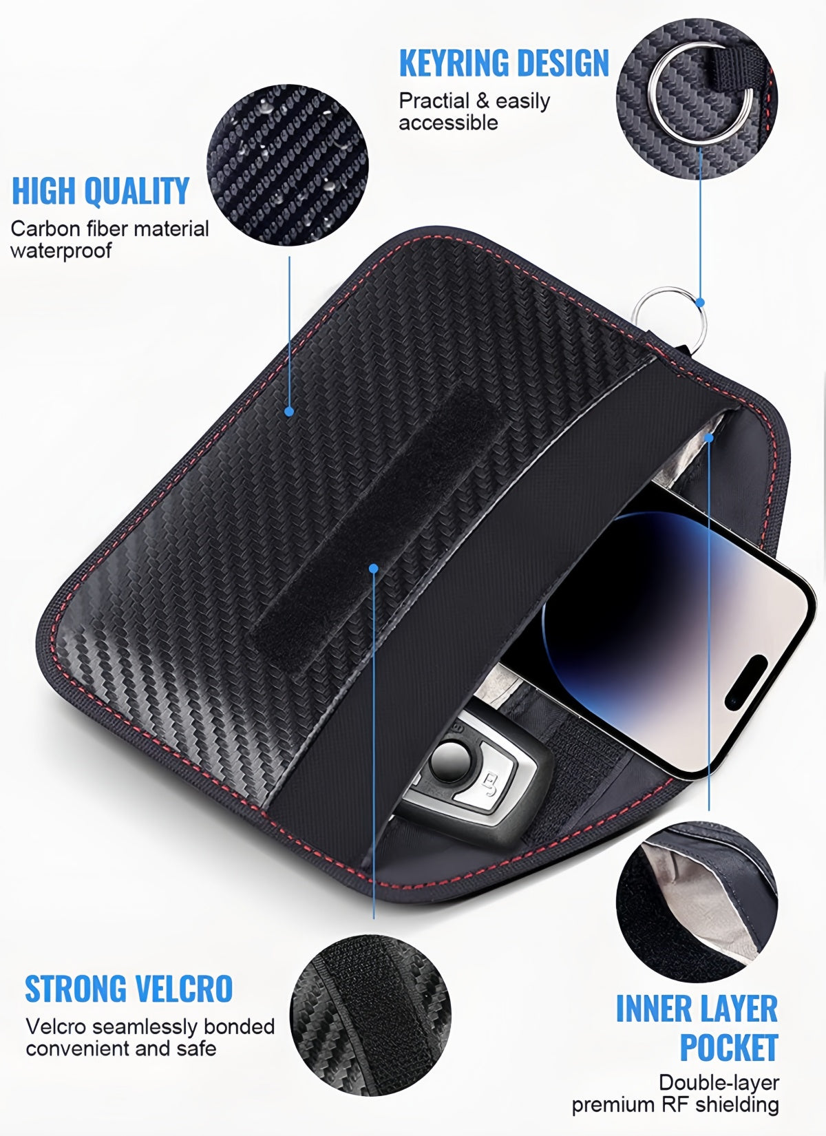 Flexvibe Carbon Fiber Car Key Fob Pouch, RFID Blocking Anti Scan Signal Shielding Key Case