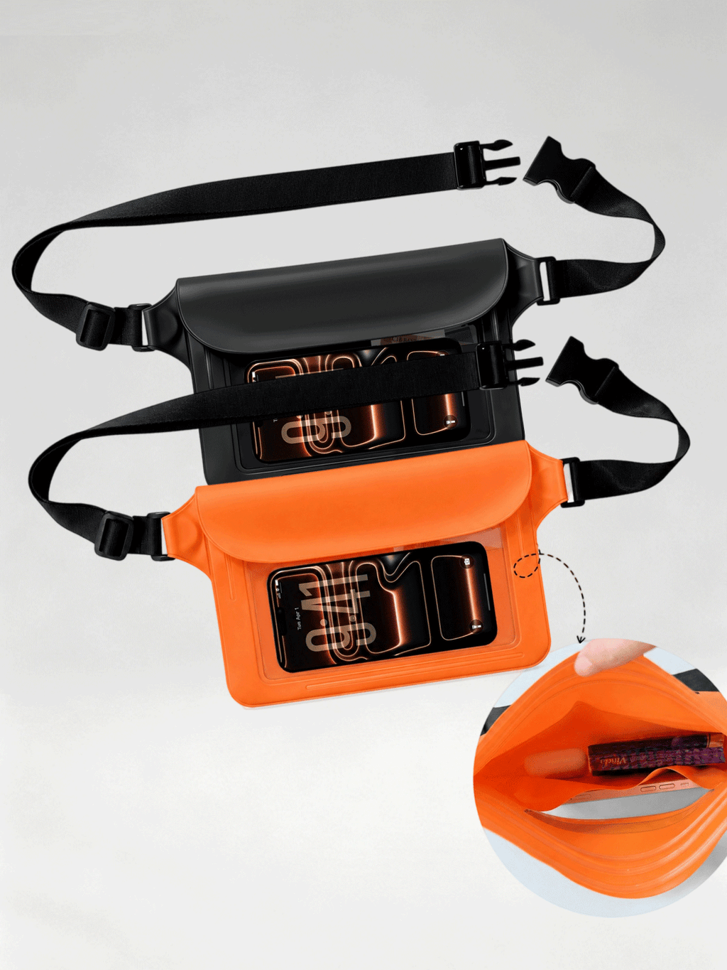 Flexvibe 2 Pack Outdoor Waterproof Waist Bag, Touch Window Phone Dry Pouch for Rafting Canyoning Beach