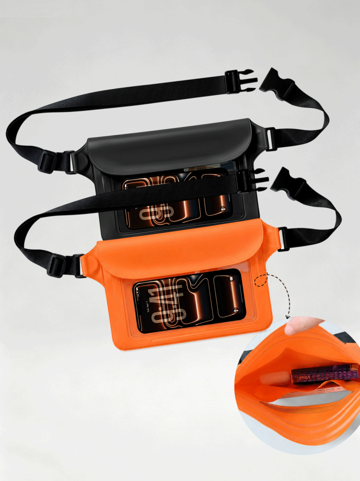 Flexvibe 2 Pack Outdoor Waterproof Waist Bag, Touch Window Phone Dry Pouch for Rafting Canyoning Beach