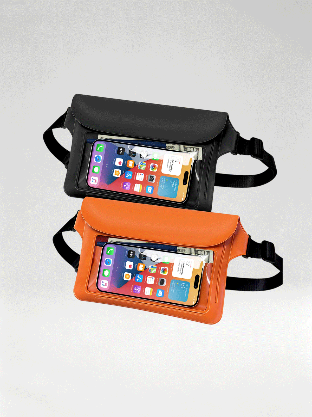 Flexvibe 2 Pack Outdoor Waterproof Waist Bag, Touch Window Phone Dry Pouch for Rafting Canyoning Beach