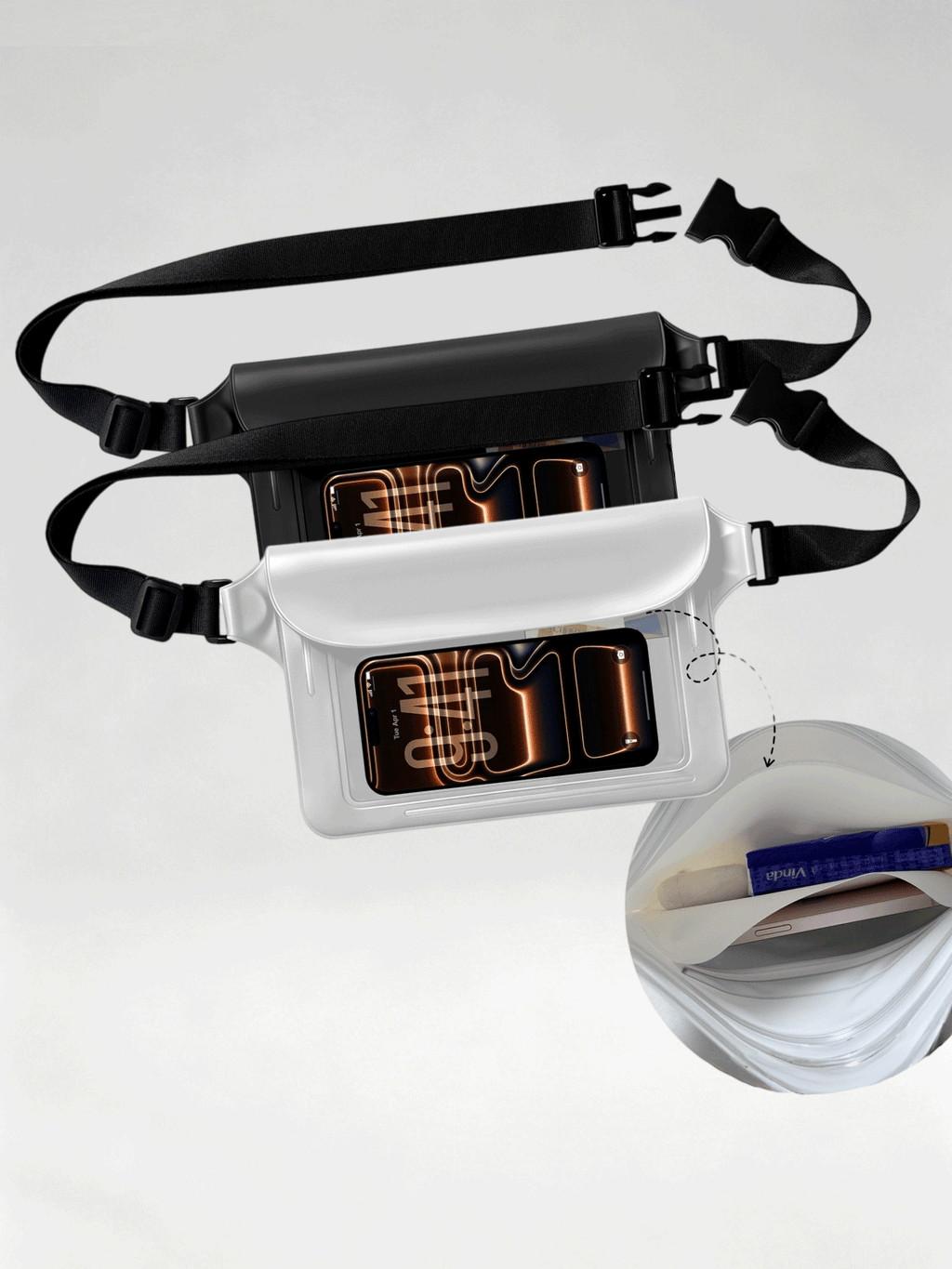 Flexvibe 2 Pack Outdoor Waterproof Waist Bag, Touch Window Phone Dry Pouch for Rafting Canyoning Beach